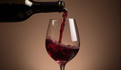 Elegant scene of red wine pouring into a crystal glass, showcasing a sharp, fluid motion with graceful lighting., ultra detailed, 8k resolution, HDR, professional