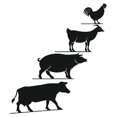 Print Farm animal silhouettes rooster goat pig and cow
