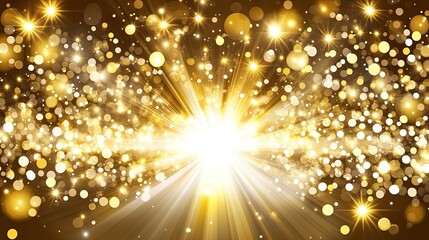Explosive Golden Light Burst with Cascading Bokeh and Twinkling Star Flares