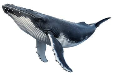 Majestic humpback whale swimming gracefully, an iconic sea creature representing marine nature and wildlife, isolated on a white background