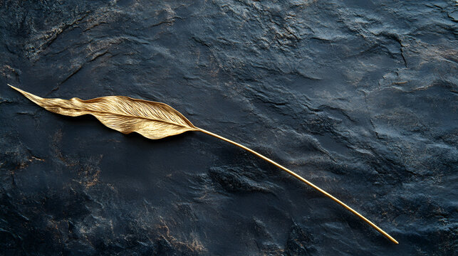 Single golden Einkorn ear n a dark matte background,highlighting its natural bauty and fine detailing ina simple and elegant compoition.