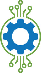Digital gear technology circuit board icon with electronic components and connectivity
