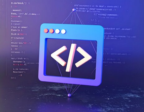 3D code window icon on abstract background