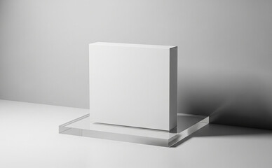 Fototapeta premium Square Packaging Box On Clear Glass Platform