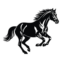 Dynamic Black Stallion Silhouette: Powerful, Elegant, Running Horse Vector Illustration, Isolated on White Background, Perfect for Branding, Logos, and Design Projects.