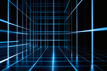 Abstract blue technology background with digital grid and data elements