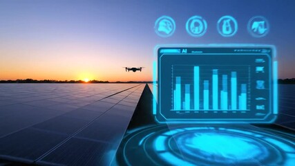 Futuristic Drones Inspecting Solar Panel Farm. - Powered by Adobe