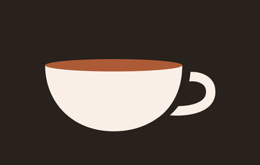 Cup of coffee on dark background. Minimal flat vector illustration. Hot drink and caffeine concept.