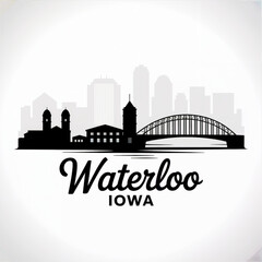 Fototapeta premium Waterloo Iowa Skyline Silhouette — A Historic Midwestern River City Vector Illustration