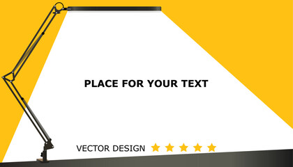 Lamp silhouette. Electric lamp shines on yellow banner with space for text. home lamp. Vector illustration of flat design. Isolated on white background. Modern interior. Lamp icon. cartoon spotlight