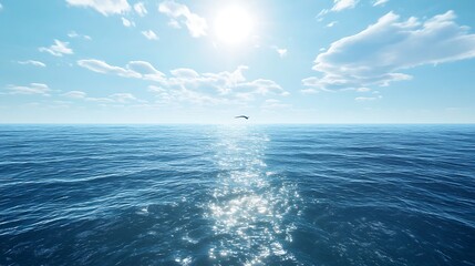 Fototapeta premium Whale surfacing gracefully across endless blue waters high resolution picture