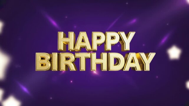 Happy Birthday greeting in a bold 3D gold font