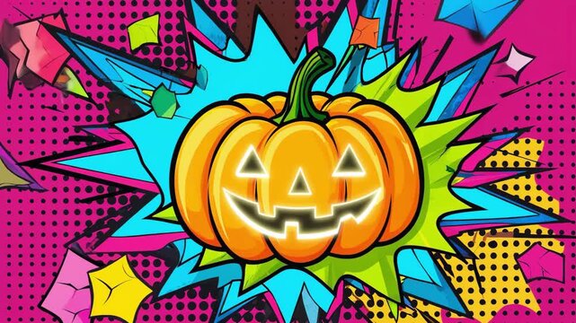 A vibrant and dynamic pop art jack-o'-lantern for Halloween