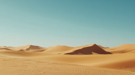 A serene desert landscape featuring soft sand dunes under a clear blue sky, evoking a sense of tranquility and vastness.