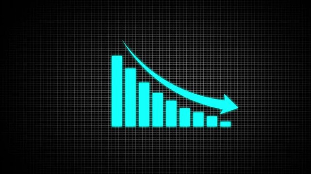 loss sign business graph. Animated of down business graph icon .business or finance concept. 4k animation on grid background