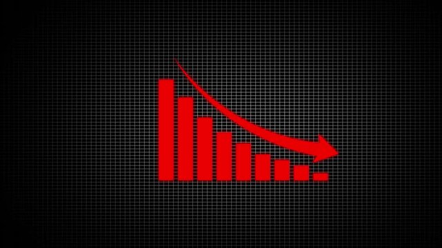 loss sign business graph. Animated of down business graph icon .business or finance concept. 4k animation on grid background