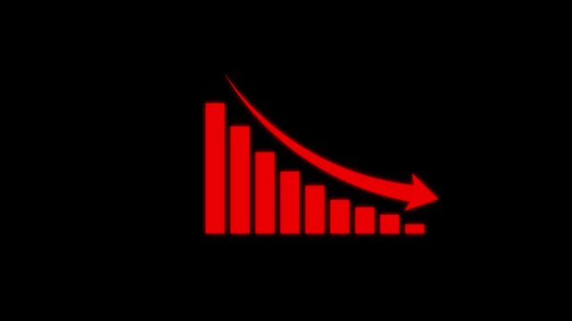 Falling Chart with Arrow Animation, Animated Financial Crisis Chart with Trend Line Graph, Decline Bar Chart of Economy