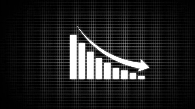 loss sign business graph. Animated of down business graph icon .business or finance concept. 4k animation on grid background