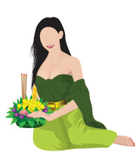 one woman with flower krathongs vector design