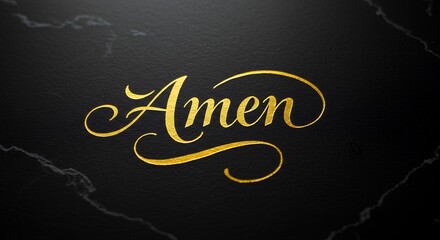 Golden amen lettering on dark marble background