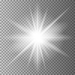 White glowing light burst explosion with transparent. Cool effect decoration with ray sparkles. Transparent shine gradient glitter, bright flare. Glare texture. EPS 10 vector file included