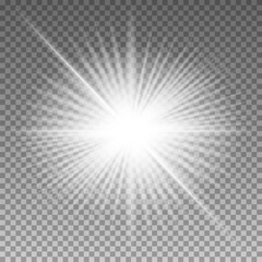 White glowing light burst explosion with transparent. Cool effect decoration with ray sparkles. Transparent shine gradient glitter, bright flare. Glare texture. EPS 10 vector file included