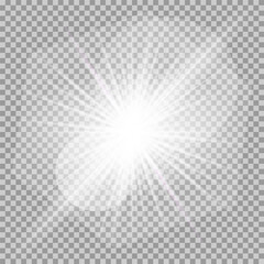White glowing light burst explosion with transparent. Cool effect decoration with ray sparkles. Transparent shine gradient glitter, bright flare. Glare texture. EPS 10 vector file included