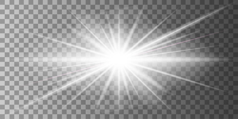 White glowing light burst explosion with transparent. Cool effect decoration with ray sparkles. Transparent shine gradient glitter, bright flare. Glare texture. EPS 10 vector file included
