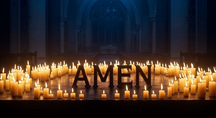 Lit candles arranged amen prayer