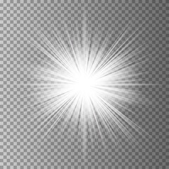 White glowing light burst explosion with transparent. Cool effect decoration with ray sparkles. Transparent shine gradient glitter, bright flare. Glare texture. EPS 10 vector file included