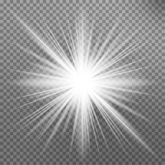 White glowing light burst explosion with transparent. Cool effect decoration with ray sparkles. Transparent shine gradient glitter, bright flare. Glare texture. EPS 10 vector file included