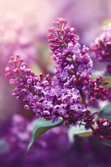 Captivating lilac blossoms in full bloom, their vibrant purple petals creating a stunning floral display. Spring's beauty captured in every delicate flower.