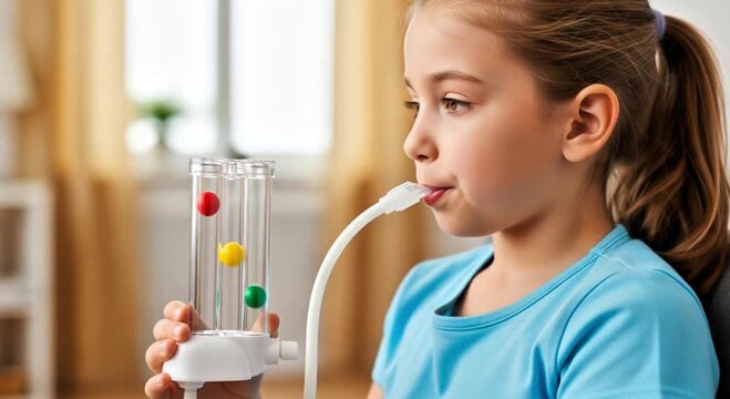 Video, children with breathing apparatus, spirometer, health illustration