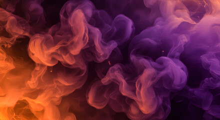 Abstract Smoke Art: A captivating artistic display, with swirls of vibrant orange and deep purple smoke dance against a dark backdrop, creating a mesmerizing visual spectacle. 