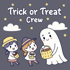 Happy birthday card illustration with kids in cartoon style for holiday celebration