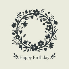 Elegant floral wreath with happy birthday greeting on cream background