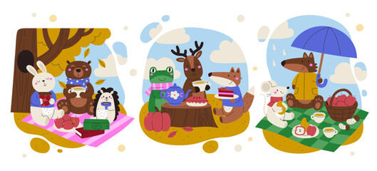 Autumn Animals Having a Picnic
