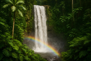 Cascade tropicale avec arc-en-ciel