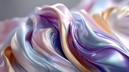 Obraz premium Abstract composition of pastel swirls with glossy hoographic texture and soft ight.