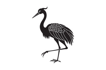 Elegant black silhouette of a crane standing on one leg