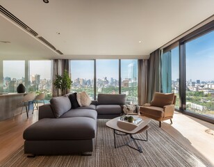 contemporary living room with city view