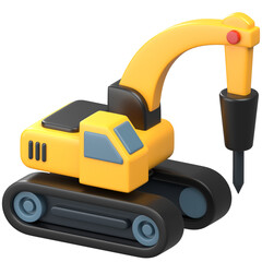 Isometric Rendered Excavator Jackhammer Construction Vehicle 3D Model Illustration