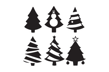 Collection of six stylized black christmas tree silhouettes