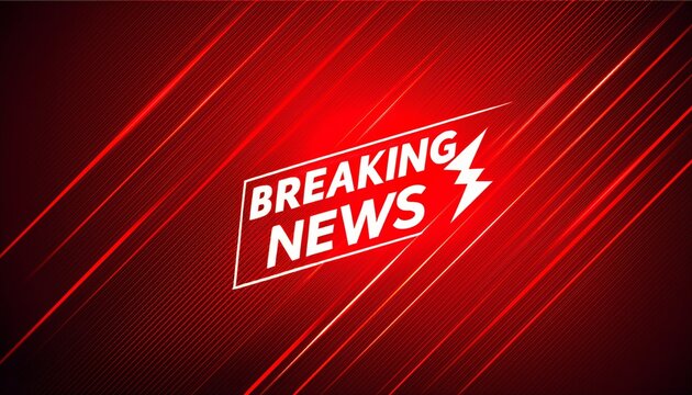 bright breaking news alert in glowing red split line layout for visual emphasis great for live updates or digital media graphics