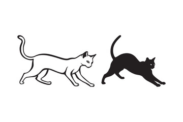 Two stylized cats one white outline one black silhouette