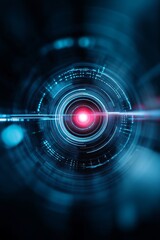 Futuristic Lens HUD with Data Rings and Red Core