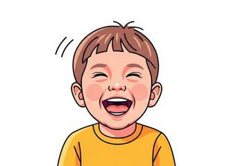 Happy Cartoon Boy Laughing Out Loud with Joyful Expression Isolated on White Background