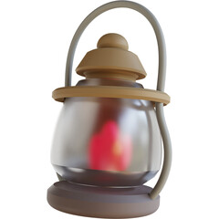 Stylized 3D Rendered Glass Kerosene Lantern with Handle and Flame Illustration