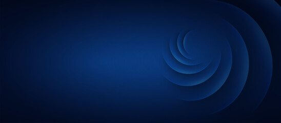 Abstract deep navy blue background with layered concentric curved shapes, modern swirling gradient design, dimensional depth effect, elegant fluid wave pattern for digital use
