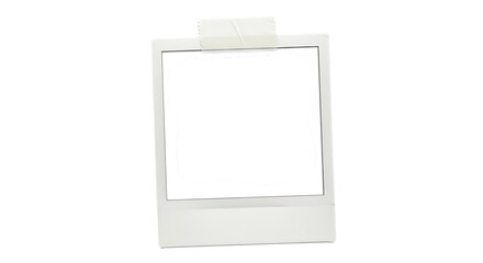 A blank instant photo frame with tape isolated on transparent background, a nostalgic retro aesthetic